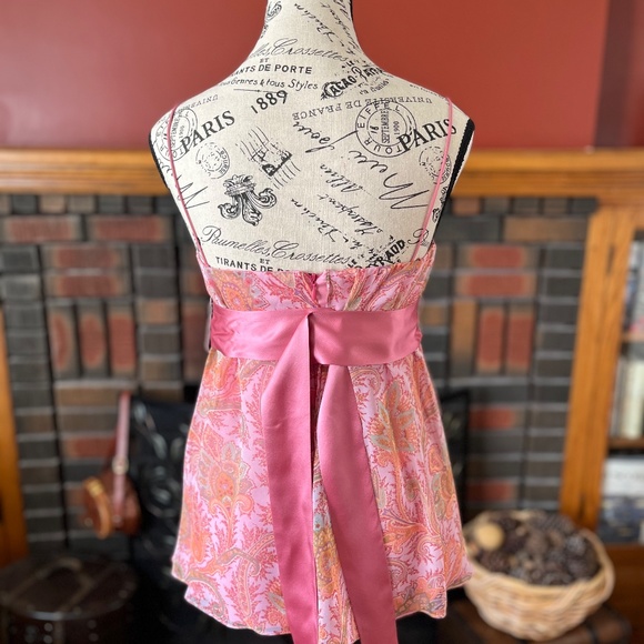 Pink Multicoloured Silk Top with Beaded Tie Belt - Picture 2 of 5